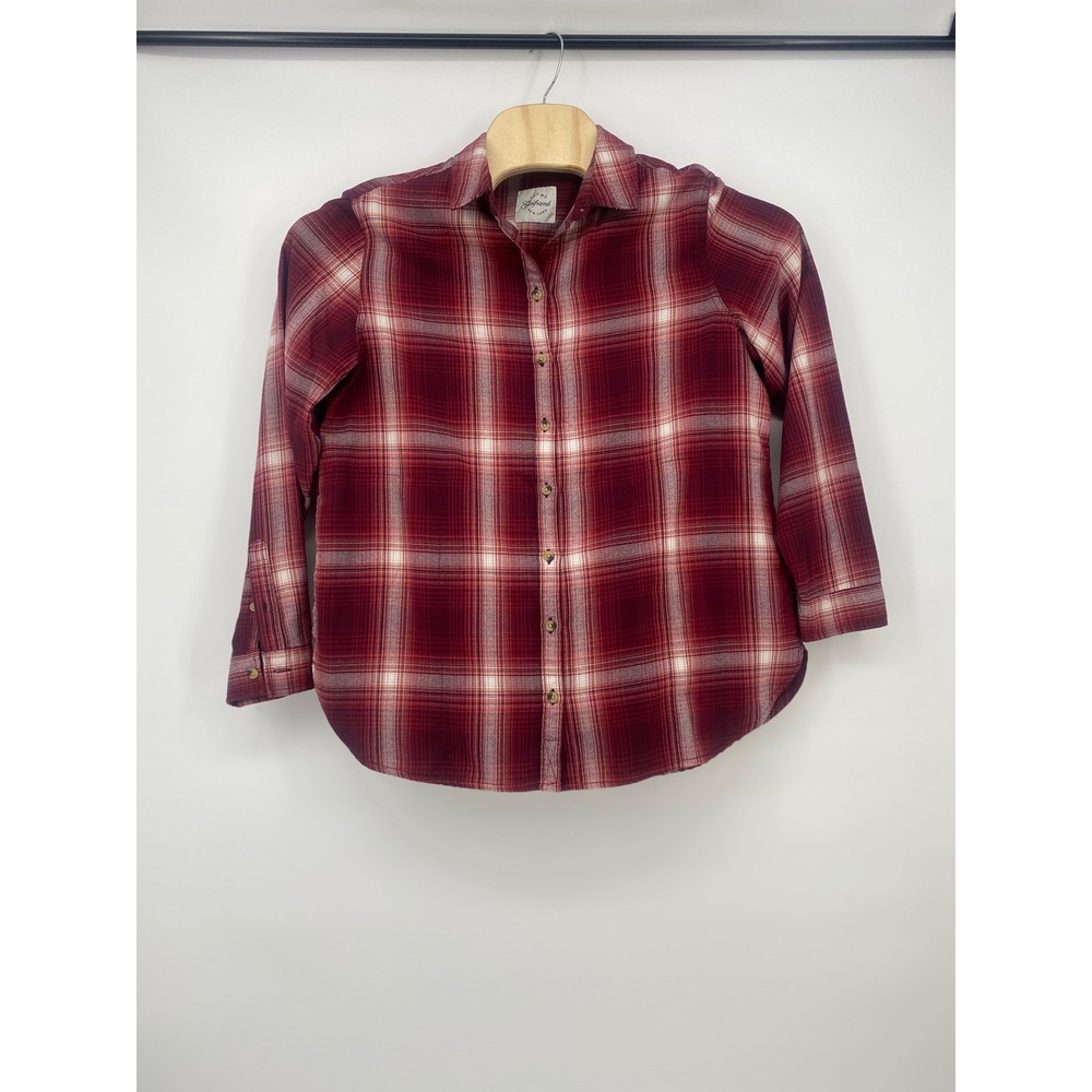 Jachs Girlfriend Button Down L Red Plaid Long Sleeve Rayon Blend Excellent